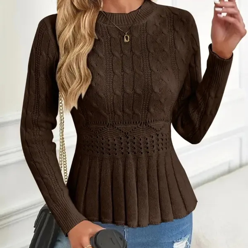 Elarissea - Dames Trui Winter met Ronde Hals en Elegante Peplum Snit