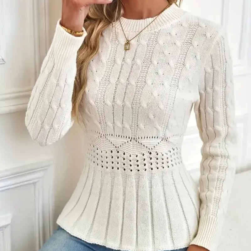 Elarissea - Dames Trui Winter met Ronde Hals en Elegante Peplum Snit