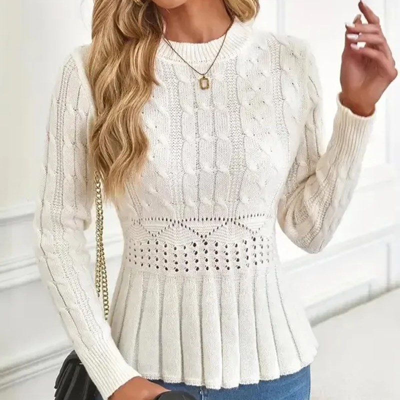 Elarissea - Dames Trui Winter met Ronde Hals en Elegante Peplum Snit