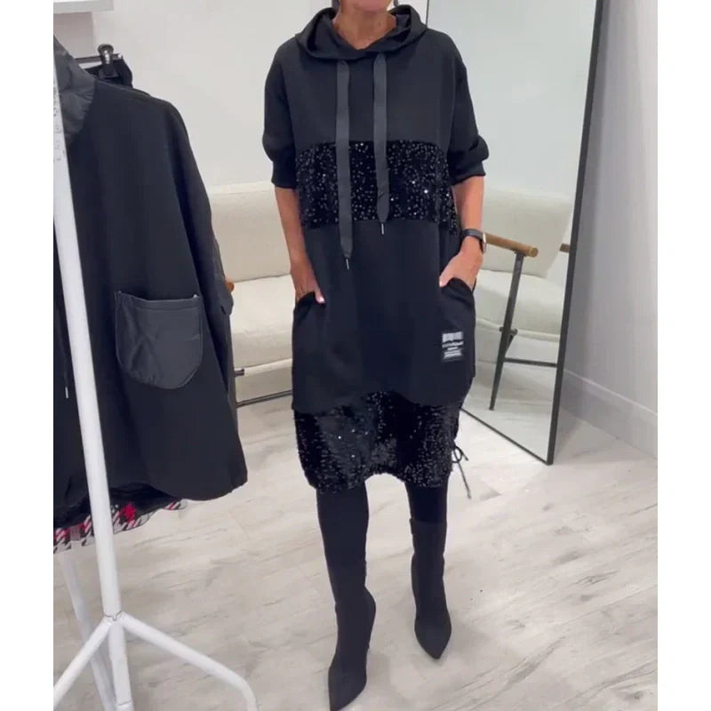 Paviyana - Moderne Hoodie Jurk met Pailletten