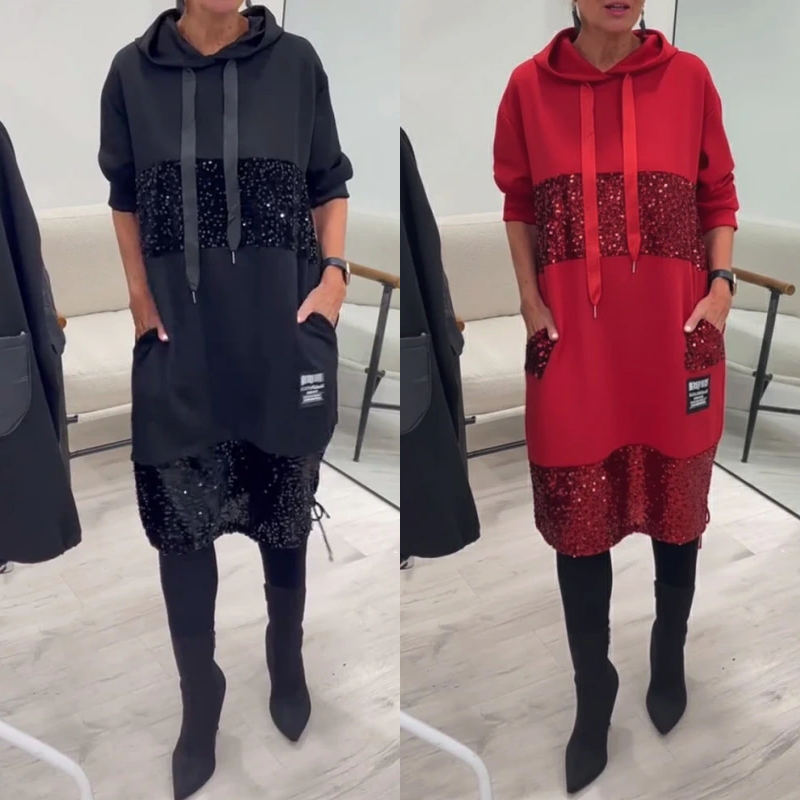 Paviyana - Moderne Hoodie Jurk met Pailletten