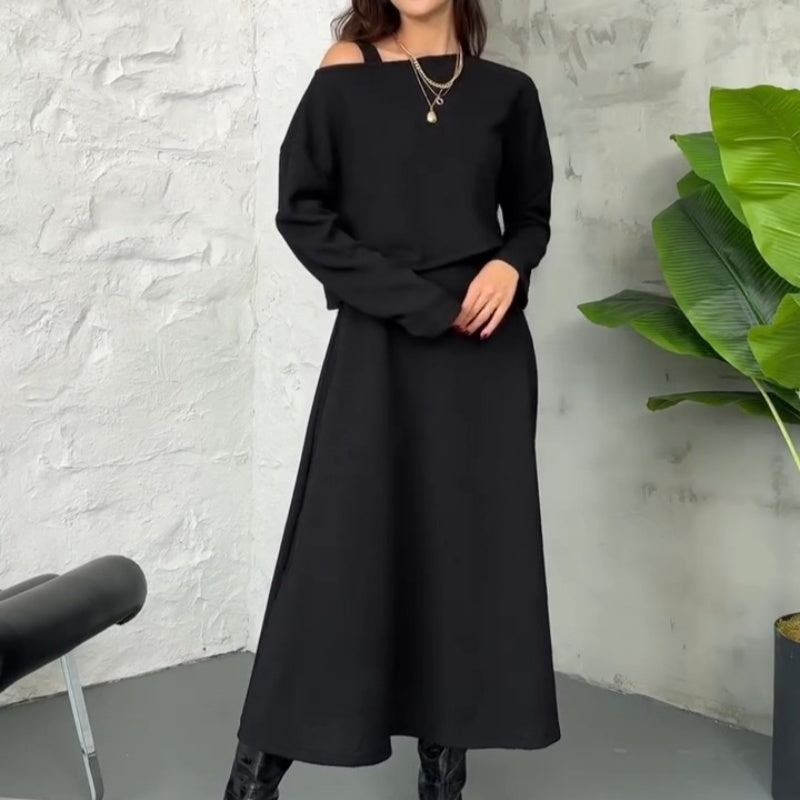 Kalissavine - Gebreide Twee-delige Set voor Dames – Midi Jurk & Elegante Korte Top