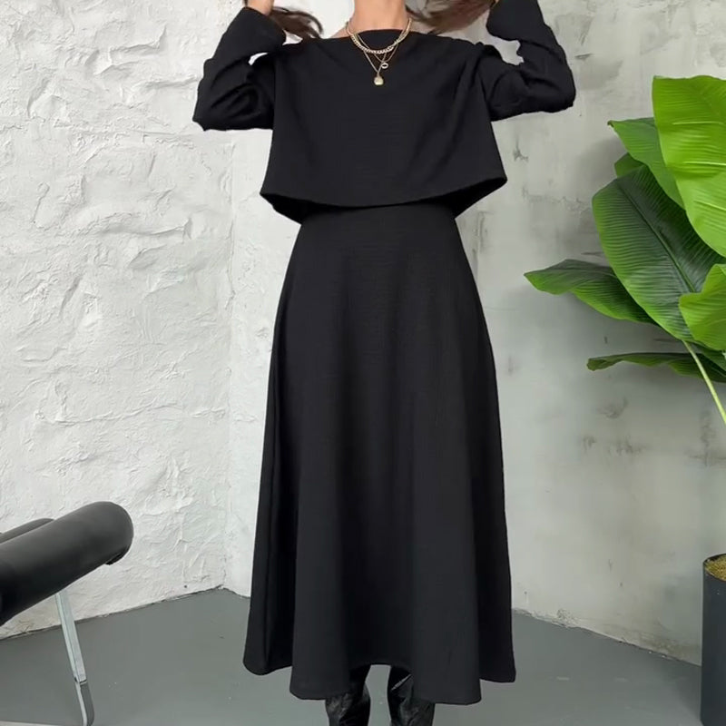 Kalissavine - Gebreide Twee-delige Set voor Dames – Midi Jurk & Elegante Korte Top