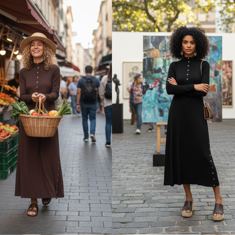 Noralissae - Maxi Chic Jurk met Knopen