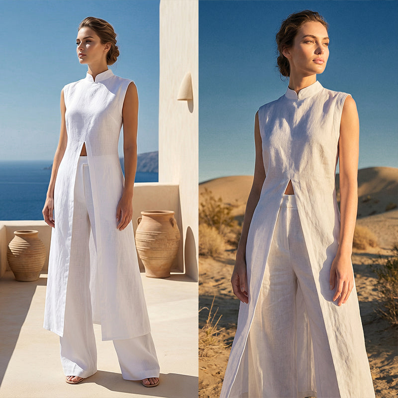Tylyxa - Dames tweedelig katoen ensemble met elegante split voor de zomer