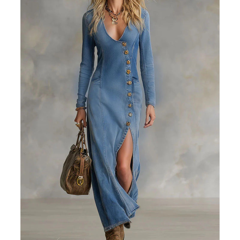 Nyvella - Lange Elegante V-Hals Jurk Dames