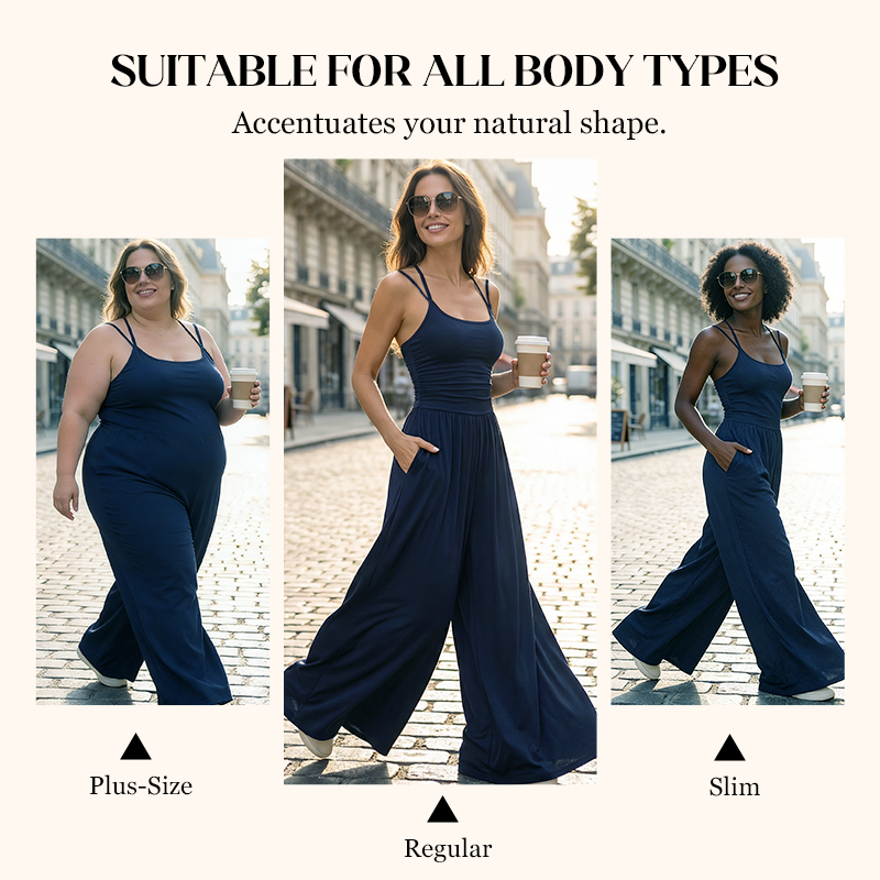Jovixia - Dames jumpsuit met fijne bandjes luchtig wijde benen zomer