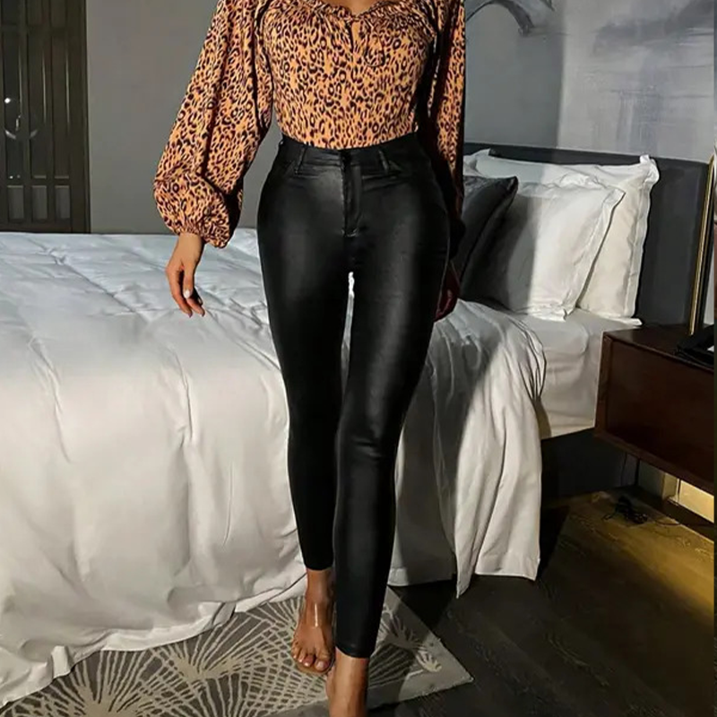 Bérénice - Dames skinny broek met hoge taille in PU