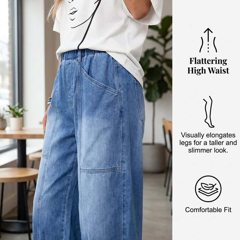Elyndra - Dames Jeans Hoge Taille Comfortabel Ruim Voor Moderne Dagelijkse Gebruik