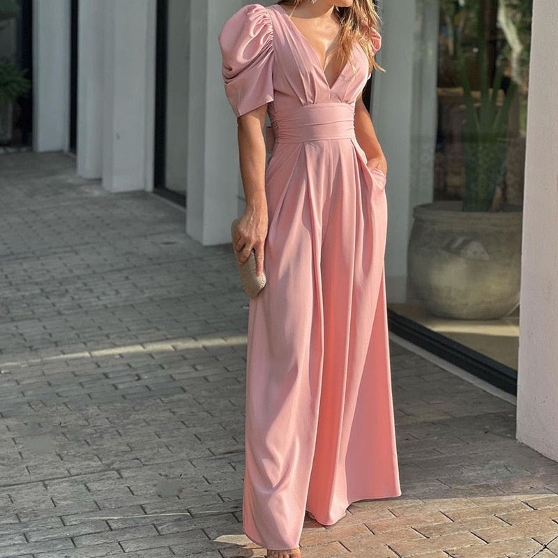 Rosenya - Elegante dames jumpsuit met V-hals en palazzo broek