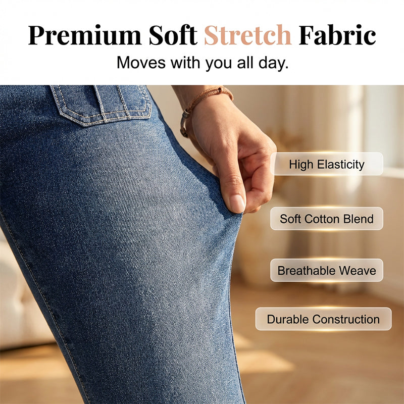 Hovelle - Dames Capri Broek Denim Stretch Aansluitende Pasvorm Midden Hoge Taille