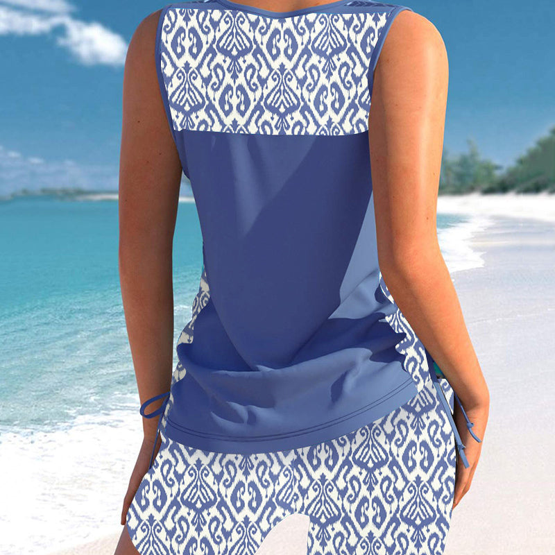 Tovienne - Tankini voor dames twee stukken V-hals korte geometrische print