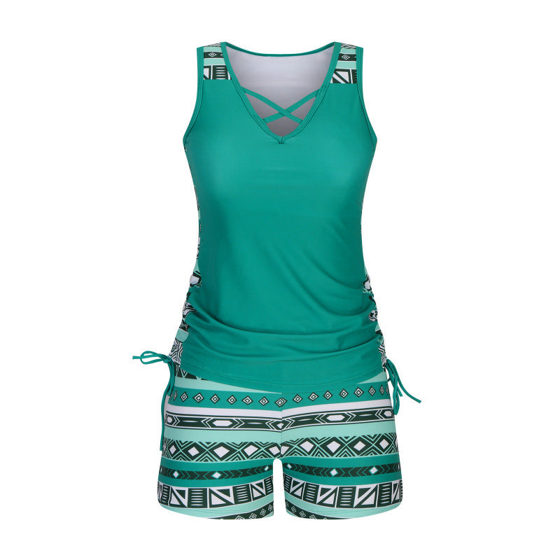 Tovienne - Tankini voor dames twee stukken V-hals korte geometrische print