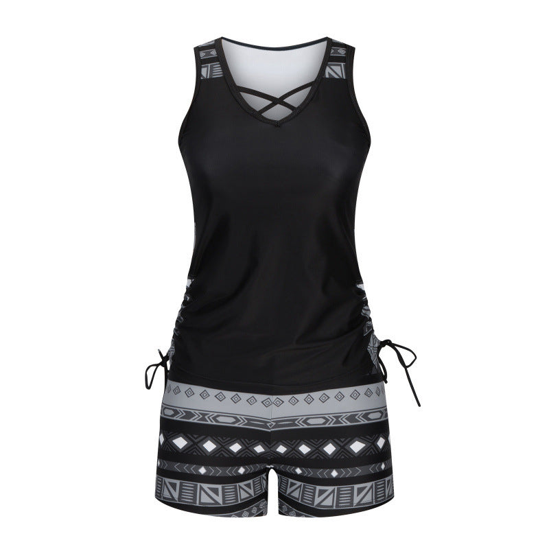Tovienne - Tankini voor dames twee stukken V-hals korte geometrische print