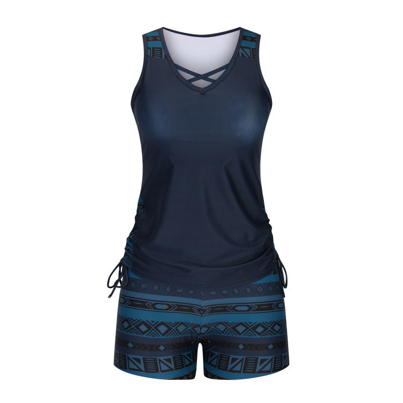 Tovienne - Tankini voor dames twee stukken V-hals korte geometrische print