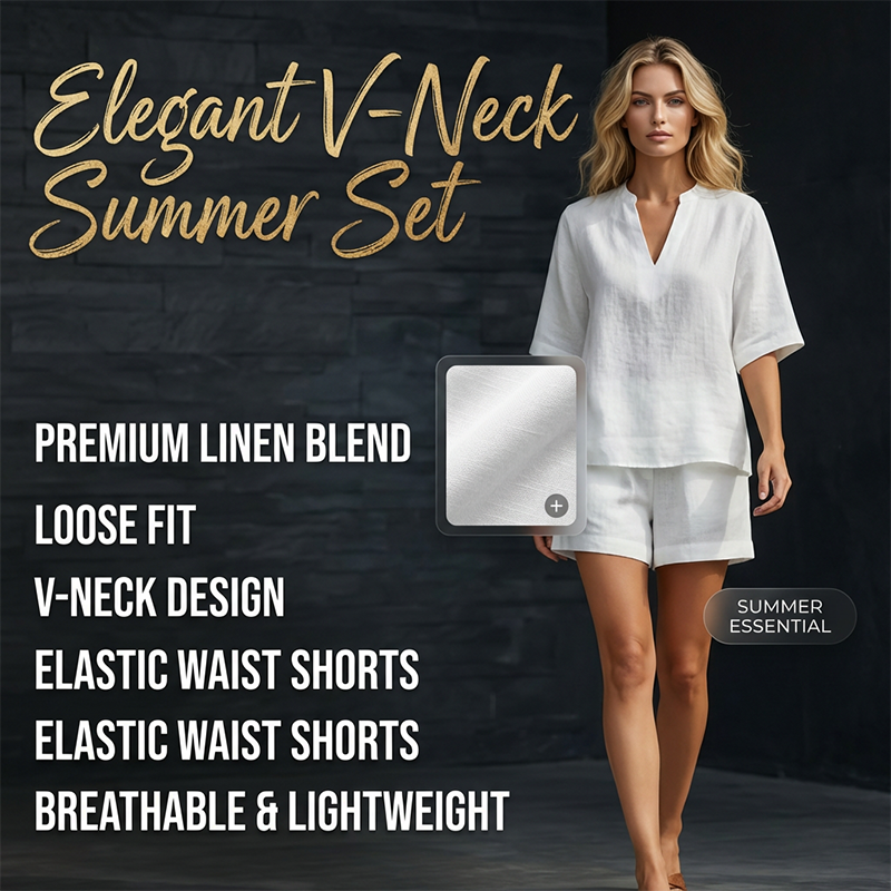Jynalora - Dames set met korte broek en casual elegante V-hals blouse voor de zomer
