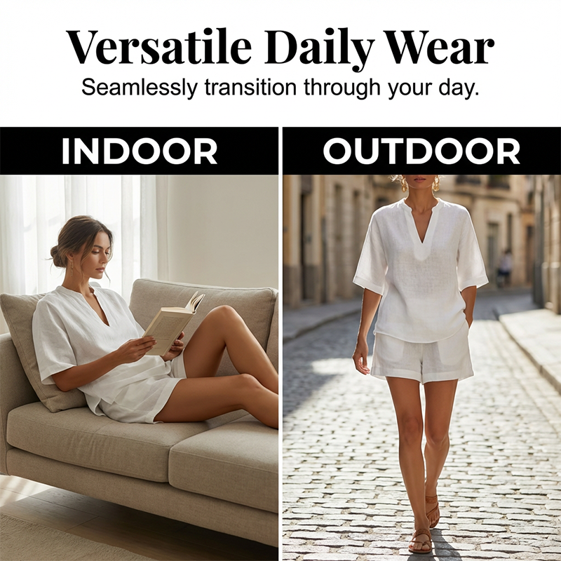 Jynalora - Dames set met korte broek en casual elegante V-hals blouse voor de zomer
