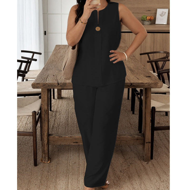 Jorevynna - Elegante en vloeiende mouwloze dames broekset