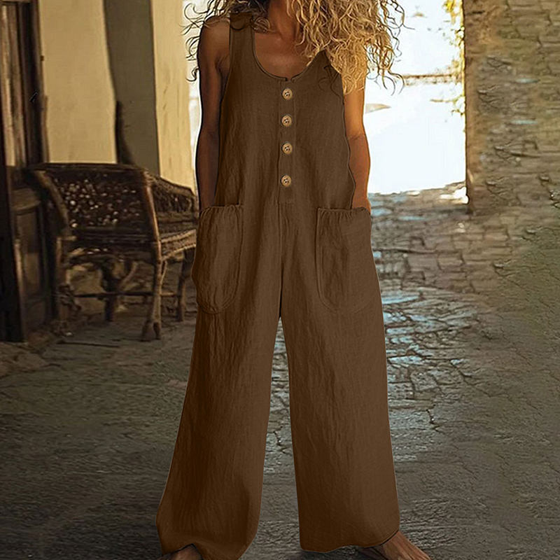 Beloria - Dames jumpsuit zonder mouwen met wijde benen en zakken