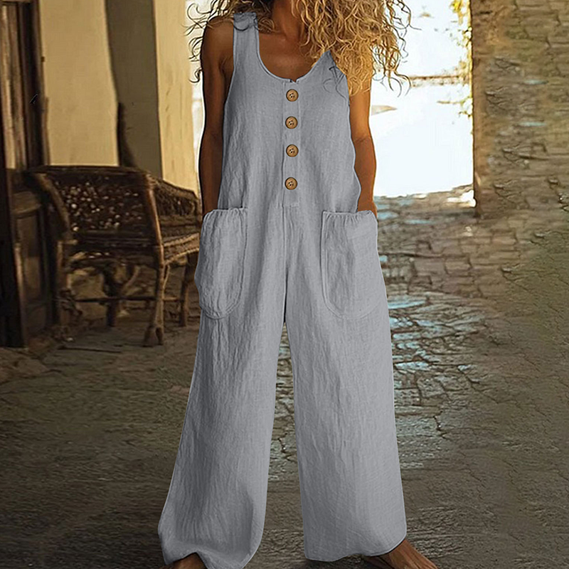 Beloria - Dames jumpsuit zonder mouwen met wijde benen en zakken