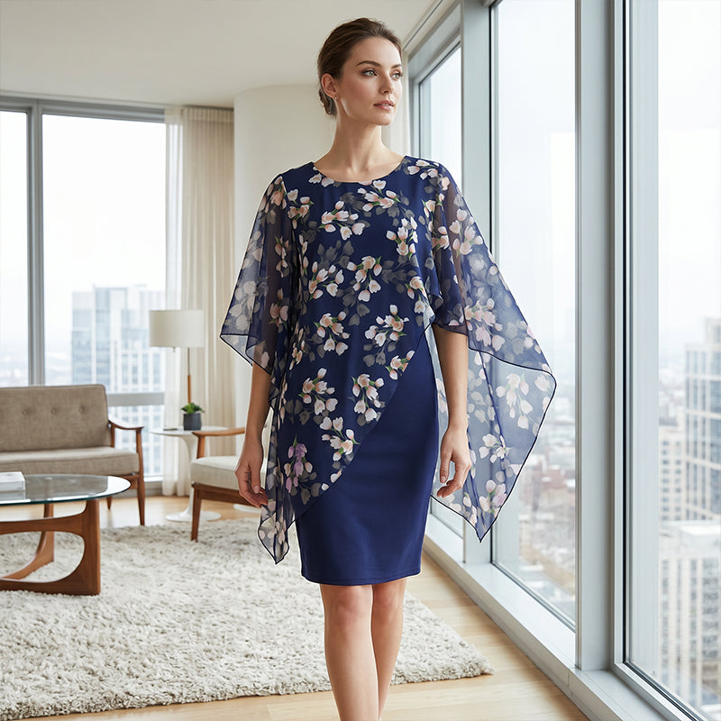 Nirevessa - Damesensemble met bloemenoverlaag in chiffon