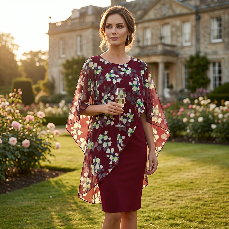 Nirevessa - Damesensemble met bloemenoverlaag in chiffon