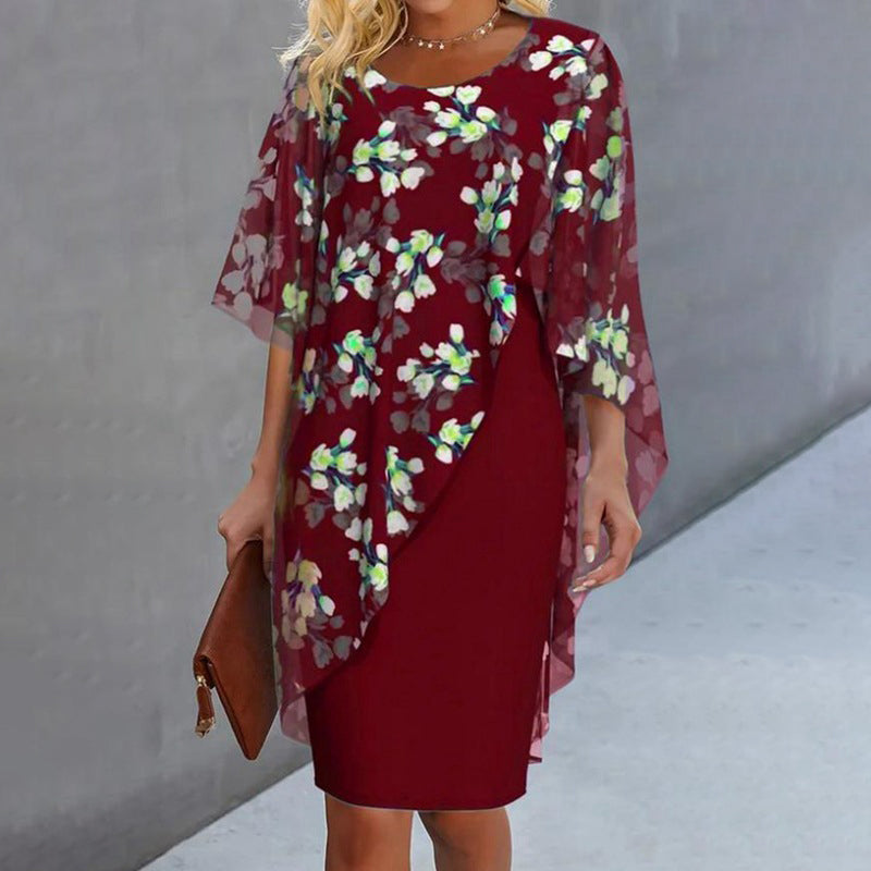Nirevessa - Damesensemble met bloemenoverlaag in chiffon