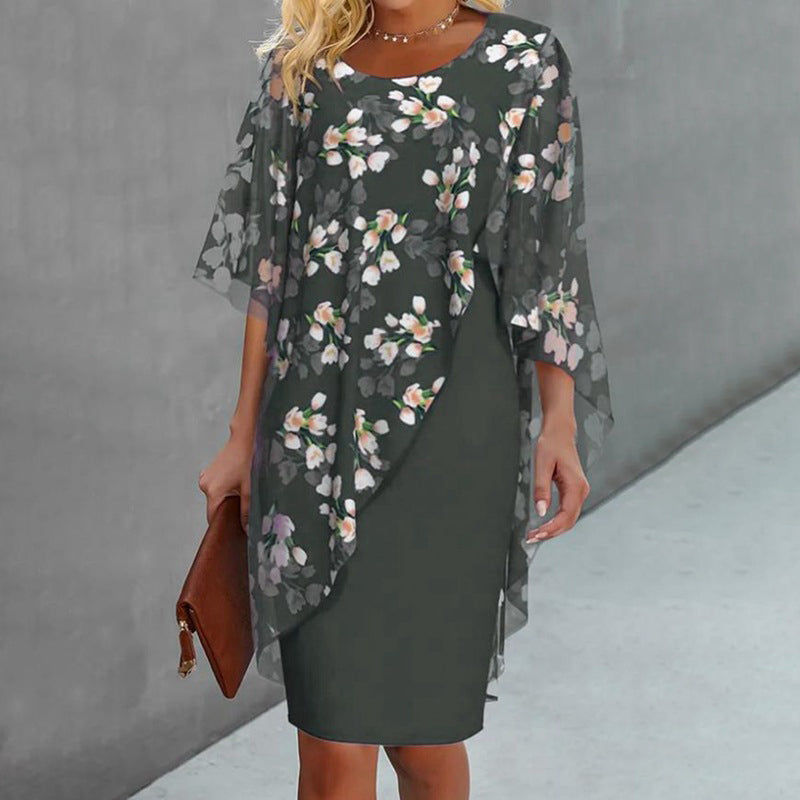 Nirevessa - Damesensemble met bloemenoverlaag in chiffon