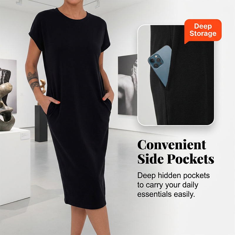 Tyverissa - Dames midi t-shirt jurk met zijzakken