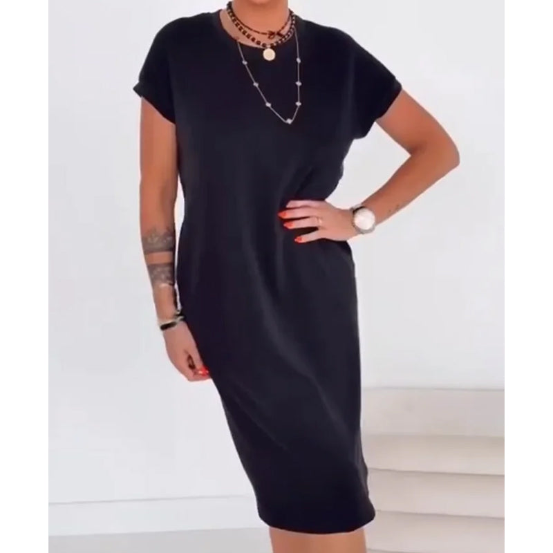 Tyverissa - Dames midi t-shirt jurk met zijzakken