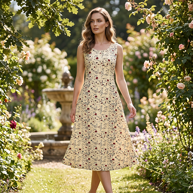 Karielle - Lange jurk voor vrouwen met bloemenprint, zonder mouwen en met zakken