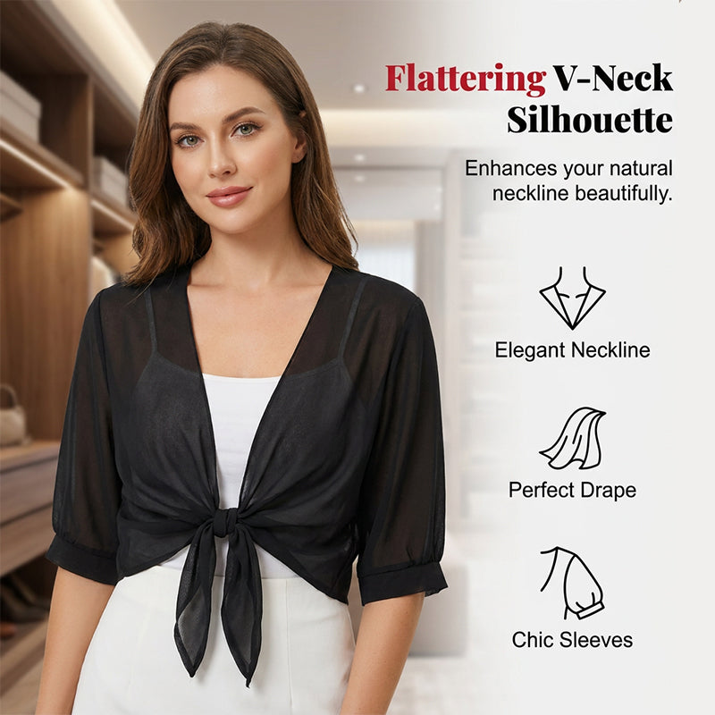 Brynoria - Korte vrouwen top van transparant chiffon met strik aan de voorkant