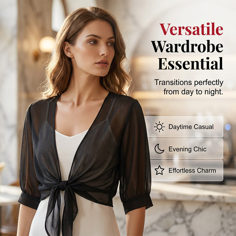 Brynoria - Korte vrouwen top van transparant chiffon met strik aan de voorkant