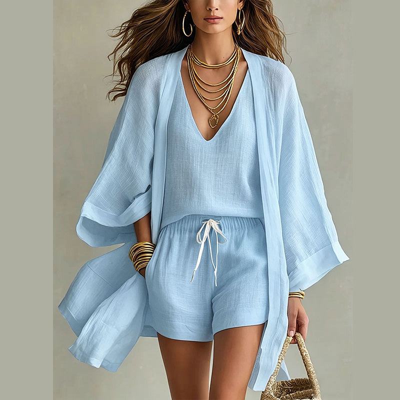 Esmoria - Vrouwen lounge set van 3 delen met cardigan en short