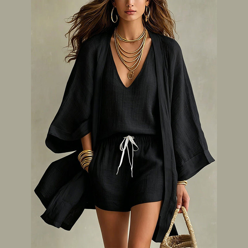 Esmoria - Vrouwen lounge set van 3 delen met cardigan en short