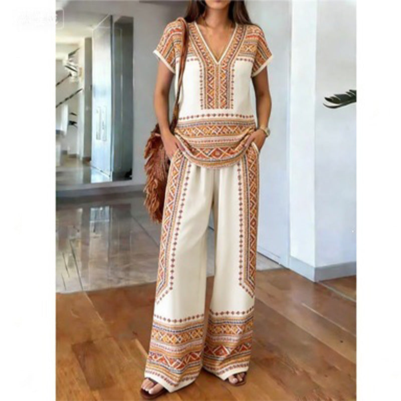Rynessa - Boho dames ensemble met gedrukte top en brede broek