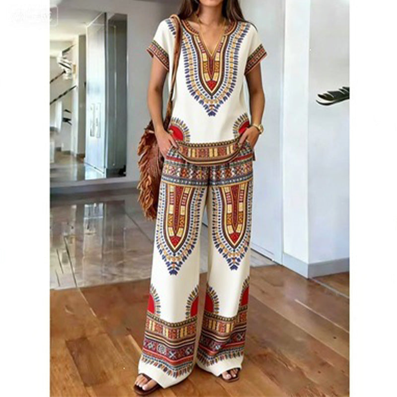 Rynessa - Boho dames ensemble met gedrukte top en brede broek