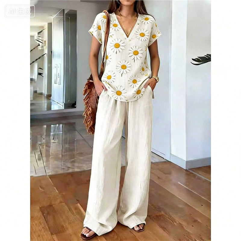 Rynessa - Boho dames ensemble met gedrukte top en brede broek