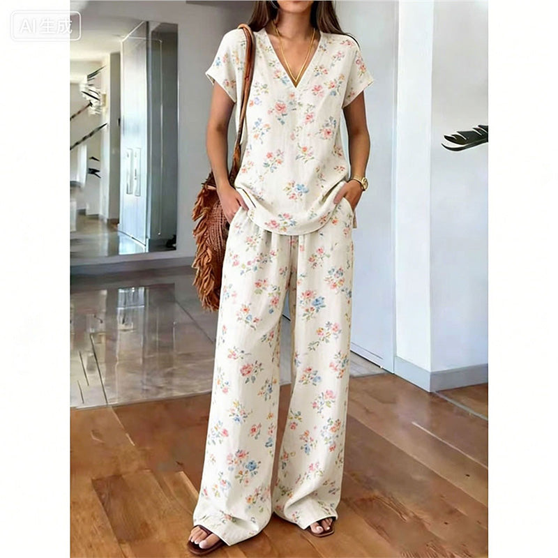 Rynessa - Boho dames ensemble met gedrukte top en brede broek