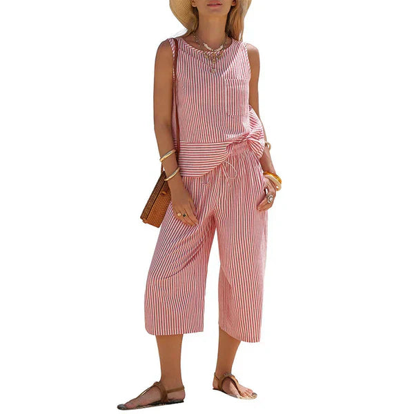 Iloria - Gestreept damesensemble van viscose met capri broek