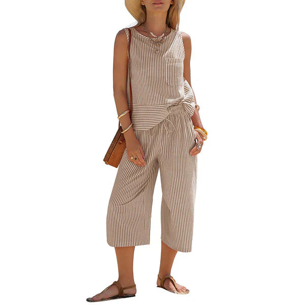 Iloria - Gestreept damesensemble van viscose met capri broek