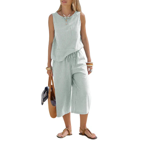 Iloria - Gestreept damesensemble van viscose met capri broek