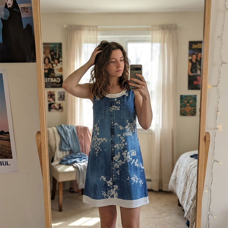 Novalie - Korte jurk voor dames met denim effect zonder mouwen