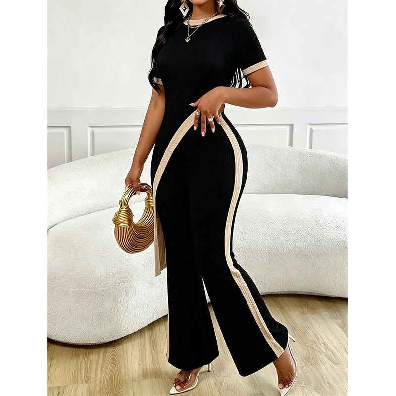 Torina - Asymmetrische damesoutfit met contrasterende flared broek