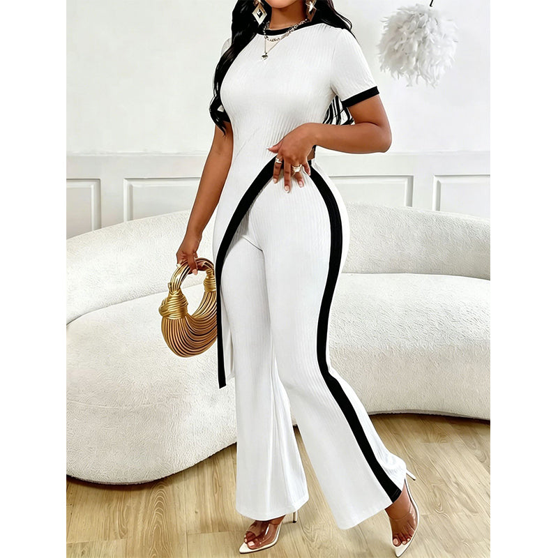 Torina - Asymmetrische damesoutfit met contrasterende flared broek