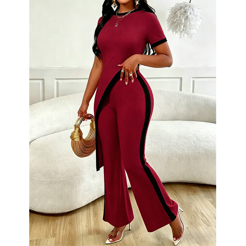 Torina - Asymmetrische damesoutfit met contrasterende flared broek
