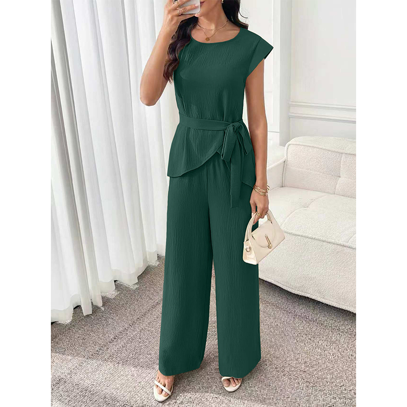 Bevoria - Chique damesoutfit met ceintuur en wijde broek