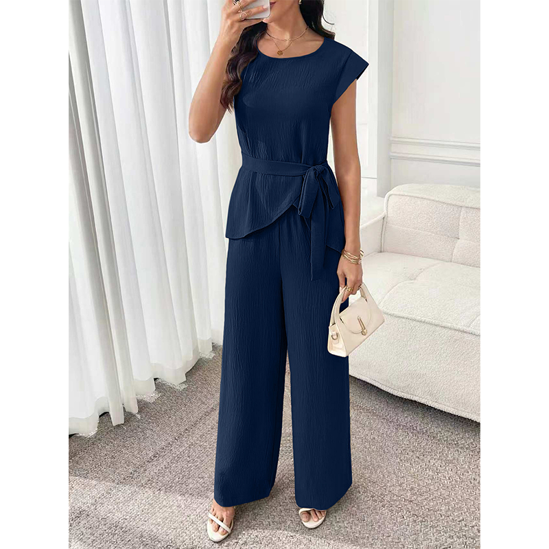 Bevoria - Chique damesoutfit met ceintuur en wijde broek