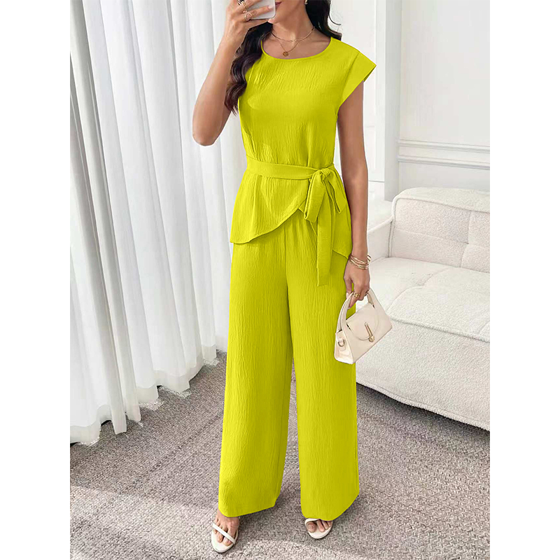 Bevoria - Chique damesoutfit met ceintuur en wijde broek