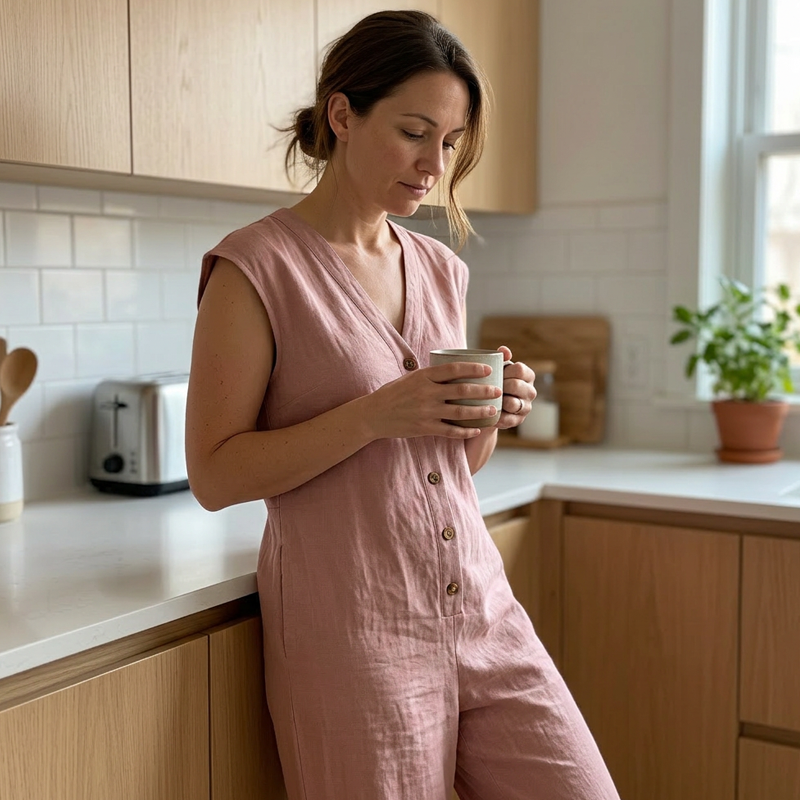 Maevyn - Dames jumpsuit zonder mouwen met knopen en brede benen